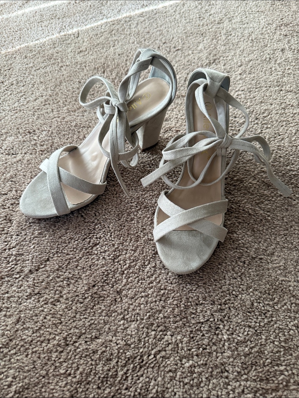 Allegra K Women’s Light Grey Lace Up High Block Heeled Sandals Size 7
